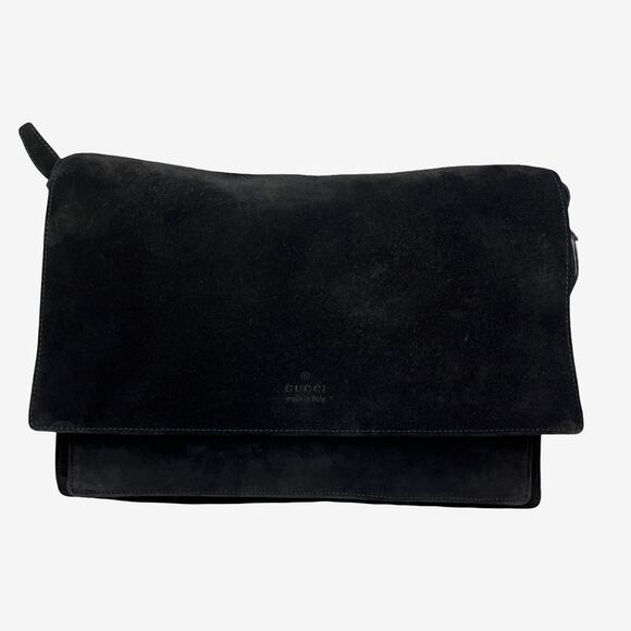 Gucci Black Suede Shoulder Bag 001 3266 Vintage Messenger Style Made In Italy - Picture 2 of 16
